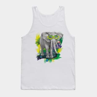 Elephant on skateboard with party glasses on the beach Tank Top